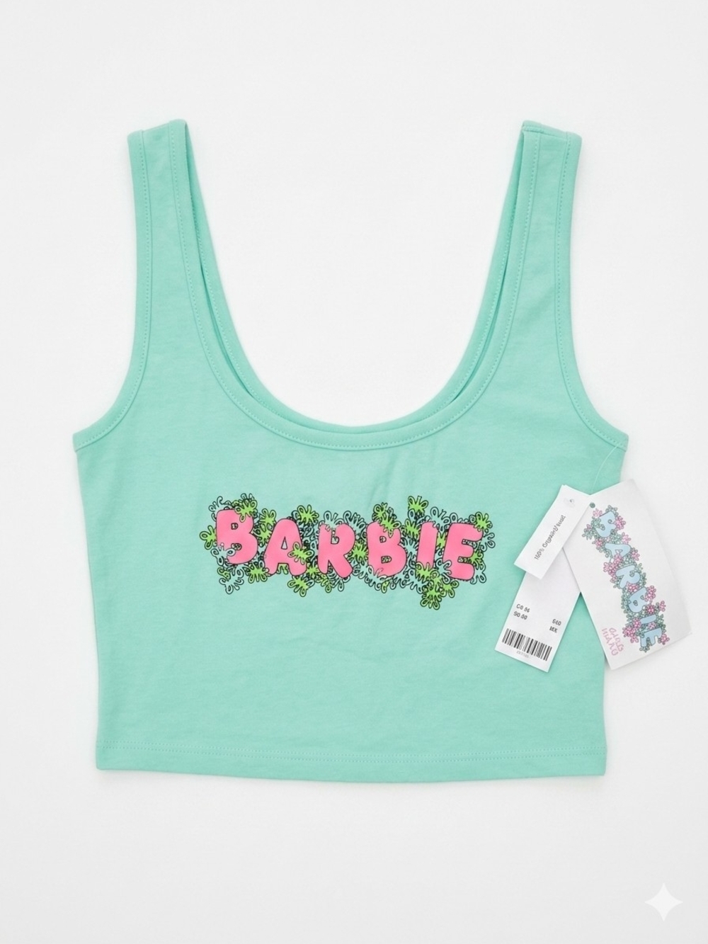 Barbie Mint Green Tank Top with Pink Floral Logo